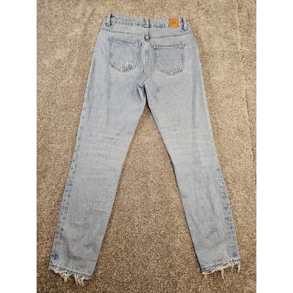 Zara Denim Light Wash Distressed High Rise Straight Leg Jeans - Picture 8 of 16